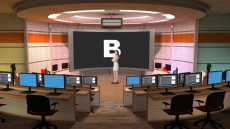 Virtual Set Studio 206 for vMix is a lecture hall classroom with projection screen and computer screens.