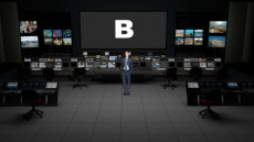 Virtual Set Studio 158 for Wirecast is a control room for a television station.