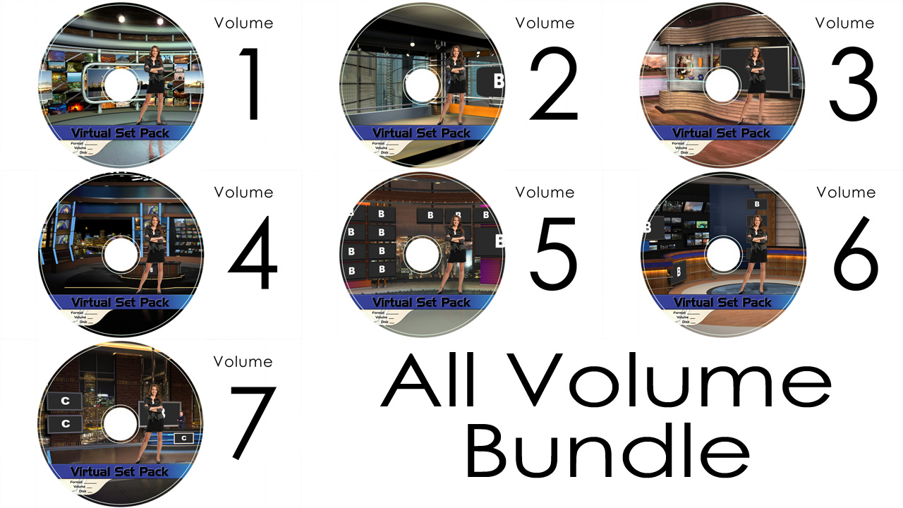 Virtual Set Pack All Volumes 4K:  Royalty Free, Includes 70 Virtual Sets with 16 Angles Each in 4K Format